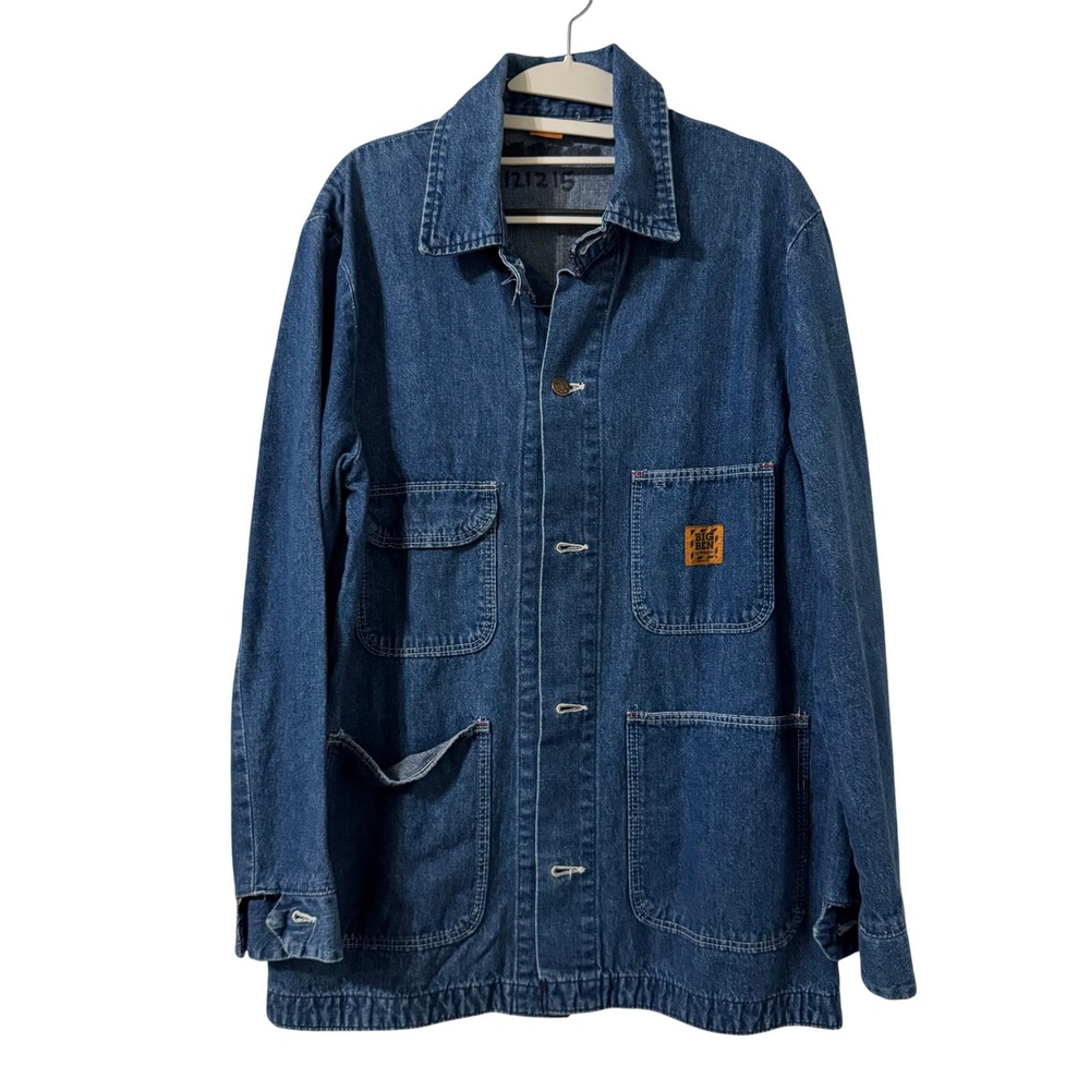 VTG Big Ben Wrangler‎ Denim Chore Jacket Sz 42 Blue Workwear Button Up Unlined